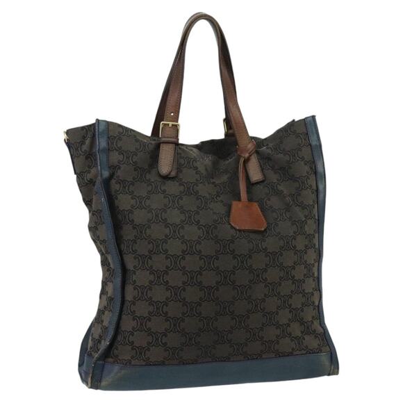 CELINE Paris Macadam Canvas Tote Bag Brown Navy Gold - Picture 1 of 16